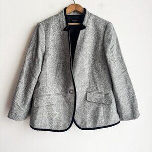 Talbots Grey Wool Blend Herringbone Classic One bUtton Blazer 14